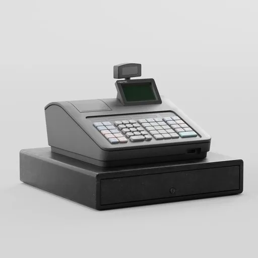 Highly detailed 3D model of a modern cash register for Blender, perfect for industrial design renderings.
