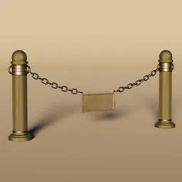 Digital 3D rendering of two classic style posts with connecting chain and a blank sign, suitable for Blender exterior scene models.