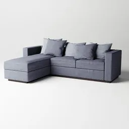 "High-quality Cenova sofa 3D model for Blender 3D. Detailed body shape with pillows and ottoman, rendered with Vue. Solid grey color with floating pieces. Award-winning render."