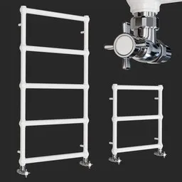 Detailed Blender 3D model showing customizable retro-style white heater with adjustable ribs for bathroom design.