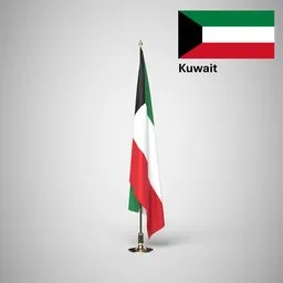 Kuwait Ceremonial flag on stand
