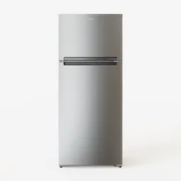 Realistic Blender 3D model of a stainless steel two-door Whirlpool fridge for kitchen appliance renders.
