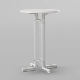 High-quality 3D model of a round white outdoor standing table, 115x75 cm, suitable for Blender rendering.