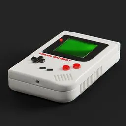 Detailed 3D model of a classic handheld gaming device, optimized for Blender use, with textured buttons and screen.