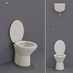 Detailed Italian WC 3D model with toilet and cistern, designed for Blender, featuring exhaust pipes.