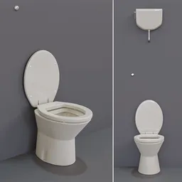 "High-resolution 3D model of an Italian WC with lid up and toilet seat down, featuring exhaust pipes and water drain cistern. This award-winning Blender 3D rendition showcases white biomechanical details, inspired by Harvey Quaytman and Vija Celmins. Perfect for professional product photography and digital renders."