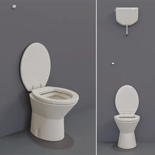 Detailed Italian WC 3D model with toilet and cistern, designed for Blender, featuring exhaust pipes.