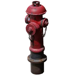 Red 3D-rendered fire hydrant model with realistic textures and details, optimized for Blender 3D design.
