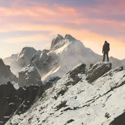 Man on Snow Mountain Peak