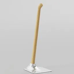 Detailed 3D rendering of a garden hoe with wooden handle and aluminium blade, perfect for Blender 3D projects.