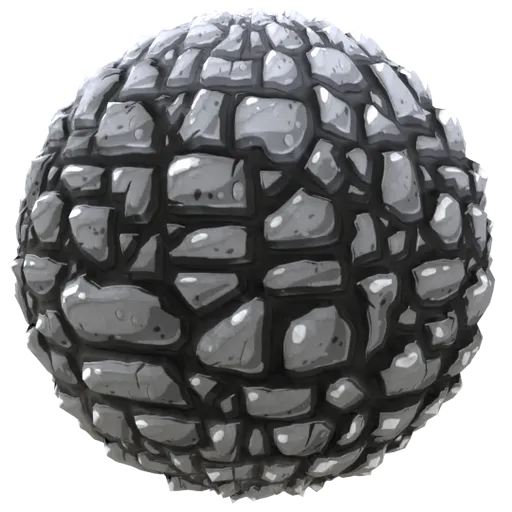 Seamless PBR Cartoon Rocks Tile with adjustable colors, texture scale, aspect ratio, rotation, roughness for Blender 3D.