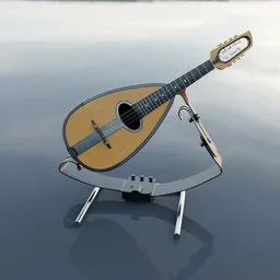 Highly detailed 3D model of an oval-backed mandolin with strings and tuning pegs, suitable for Blender rendering.