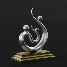 "Metallic generic sculpture on a gold stand. Simple and elegant design suitable for office decoration. Created in Blender 3D software."