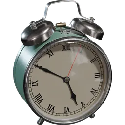 Realistic vintage alarm clock 3D model with classic Roman numerals for Blender rendering.