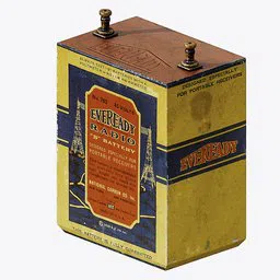 Vintage Eveready battery 3D model crafted in Blender, highlighting realistic textures and details for audio equipment rendering.