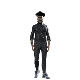 "Fully rigged male hip hop artist in a sharp suit and hat, with a black background - a high-quality 3D model for Blender 3D. Perfect for game design and animation projects. Created using BlenderKit software."