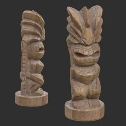Tiki God Giant Mouth Statue Aged Wood