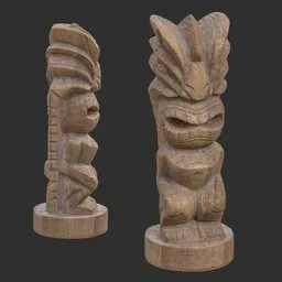 Tiki God Giant Mouth Statue Aged Wood