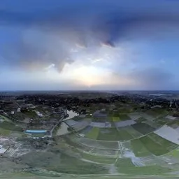 Sunset Aerial View Over Farmlands