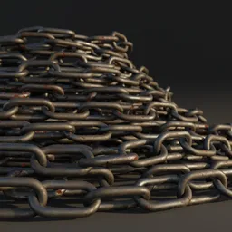 "Chains Generator GeometryNodes for Blender 3D - Create customizable chains with a procedural material and a variety of control options. Perfect for agricultural or industrial scenes with realistic, dark metal textures and detailed padlocks."