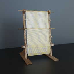 "Explore the intricately detailed Greek Loom with Thread 3D model for Blender 3D, inspired by the weavers of destiny and created by Matthias Weischer. With a wood rack and yellow fabric, this photorealistic render transports you back in time to experience ancient textile arts. Rate your experience with this remarkable 3D creation today!"