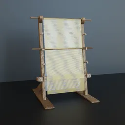 "Explore the intricately detailed Greek Loom with Thread 3D model for Blender 3D, inspired by the weavers of destiny and created by Matthias Weischer. With a wood rack and yellow fabric, this photorealistic render transports you back in time to experience ancient textile arts. Rate your experience with this remarkable 3D creation today!"
