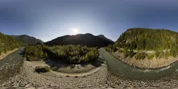 River Mountains and Sunny Morning Sky