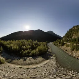 River Mountains and Sunny Morning Sky