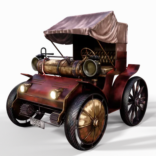 Detailed 3D rendering of a steampunk-themed wagon with brass accents and vintage design, suitable for Blender.