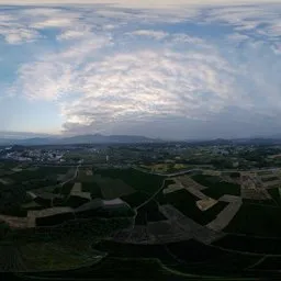 Cloudy at sunset in farmland
