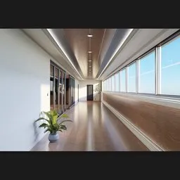 Modern 3D rendered corridor interior for Blender 3.3 with lighting, excluding plants.