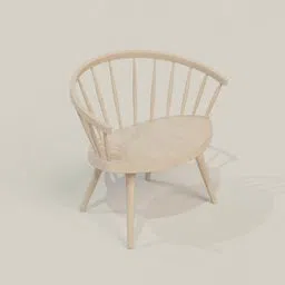 Detailed 3D wooden chair model with rounded backrest, created by Holmen, available in Blender format.