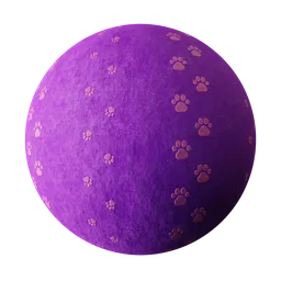 Violet PBR fabric material with subtle paw patterns for 3D modeling in Blender and similar applications.