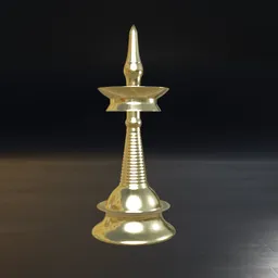 "Blender 3D model of a traditional Nilavilakku lamp, commonly used in South India. Features a gold candle holder on a black background, created with Substance Painter 3D and suitable for use in Hinduism or Arabian-themed scenes. Perfect for adding authentic cultural touches to your Blender projects."