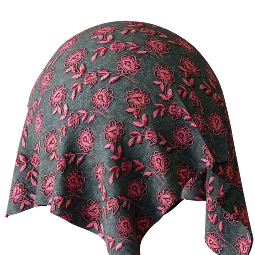 High-resolution PBR woven fabric texture with floral pattern for Blender 3D and other rendering applications.