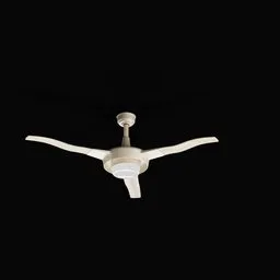 Detailed 3D model of a modern ceiling fan with curved blades, compatible with Blender for interior design.