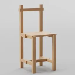 Detailed 3D model of a simple wooden chair with realistic textures suitable for Blender rendering.