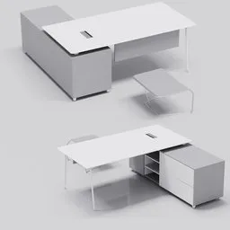 Modern 3D model of a sleek managerial desk with storage, ideal for Blender 3D office scene renders.