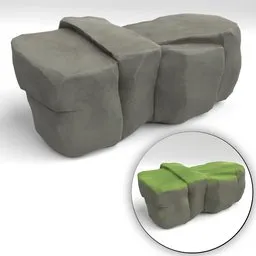 3D Blender model of a stylized, asymmetric rock with dual textures, suitable for digital environments.