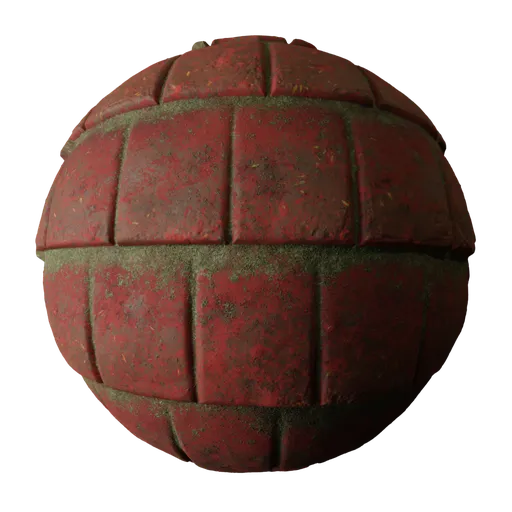Seamless PBR texture of moss-covered red roof tiles for 3D modeling and rendering in Blender and other software.