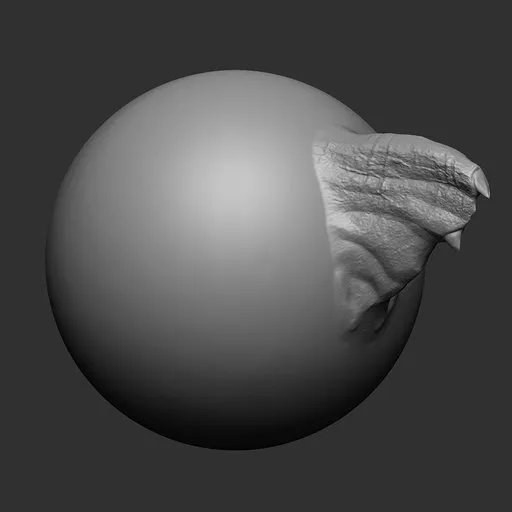 3D sculpting brush creating detailed fin texture on a model surface, suitable for dragon detailing in Blender 3D.