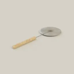 Realistic Blender 3D model of a kitchen utensil with wooden handle and circular blade, ideal for culinary renderings.