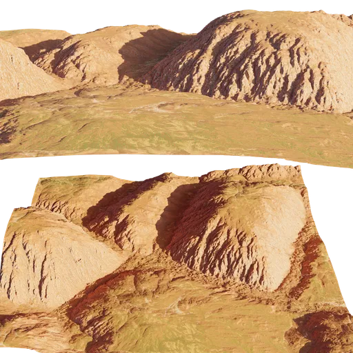 Highly detailed arid mountain terrain 3D model with 4K textures, perfect for Blender rendering and landscape design.