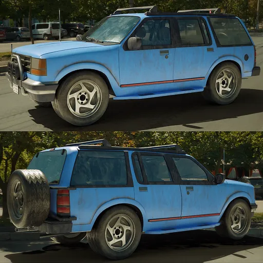 Detailed 1994 Ford Explorer 3D model with 1k/2k textures, perfect for historic vehicle visualization, compatible with Blender.