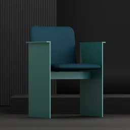 Modern teal fabric and steel chair 3D model for Blender rendering.