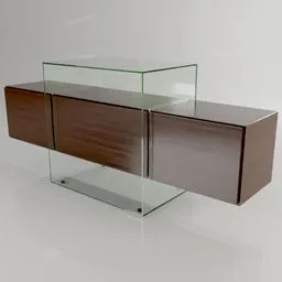 3D rendered Italian designer wood and glass sideboard, realistic Blender model with detailed textures and materials