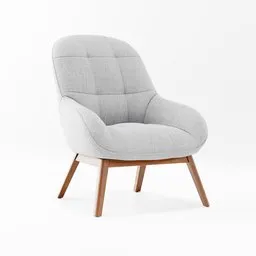 3D-rendered modern lounge chair with wooden legs and textured fabric cushion, ideal for Blender 3D projects.