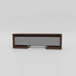 "Executive office desk - BlenderKit 3D model. Sleek and stylish design with a small wooden box and grey top, perfect for the modern workspace. Dimensions of width 96", depth 36" and height 30"."