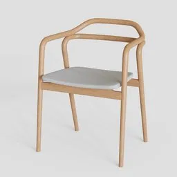 "Minimalistic-style Tacta armhair 3D model for Blender 3D. Elegant dining chair with a solid wood seat and upholstered cushion. Created with cloth sim and stylized in a Nordic round-cropped side profile."