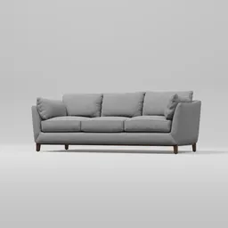 Detailed grey modern sofa 3D model with cushions for Blender rendering and visualization.